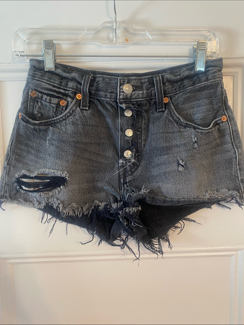 Levi's Black Washed High-Rise Distressed Denim Shorts